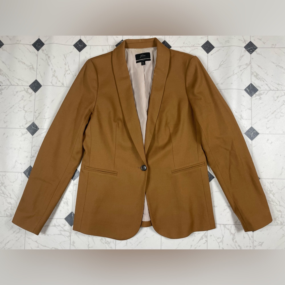 J.Crew Parke Blazer in Italian Stretch Wool Blend Women Sz 10 Tall Tan - Picture 2 of 10